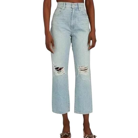 SLVRLAKE London Crop Jeans High Rise Straight Leg Distressed Broken Dreams 25x27 - Picture 1 of 7